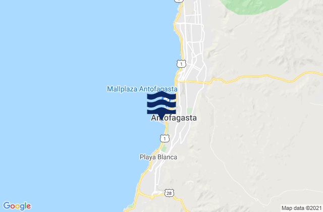 Mapa da tábua de marés em Antofagasta, Chile