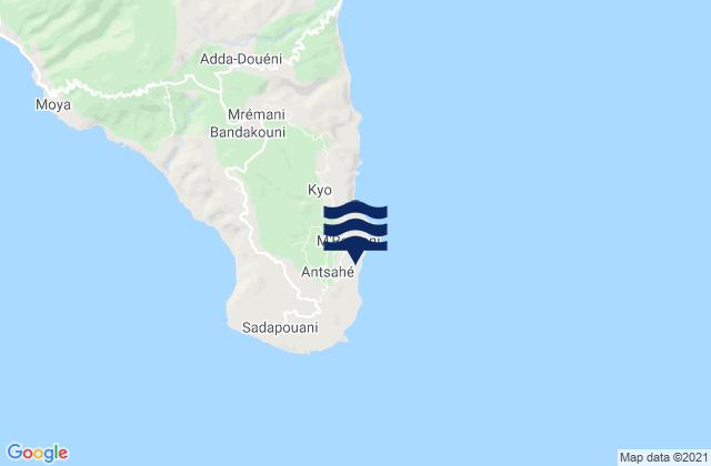 Mapa da tábua de marés em Antsahé, Comoros