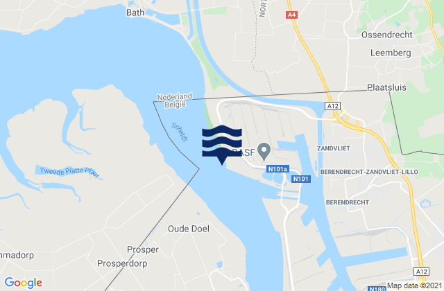 Mapa da tábua de marés em Antwerp (Roads) Schelde River, Belgium