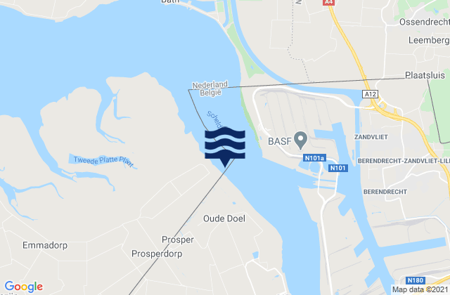 Mapa da tábua de marés em Antwerp (prosperpolder) Schelde River, Belgium