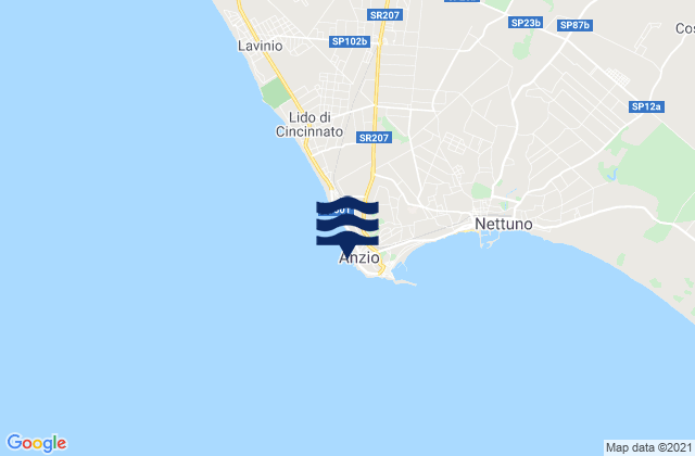 Mapa da tábua de marés em Anzio, Italy