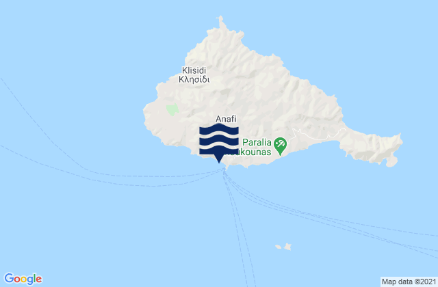 Mapa da tábua de marés em Anáfi, Greece