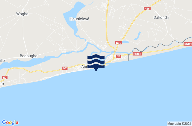 Mapa da tábua de marés em Aného, Togo
