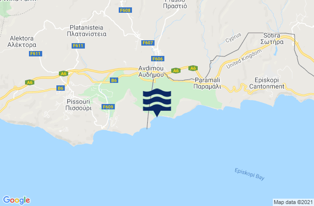 Mapa da tábua de marés em Anógyra, Cyprus