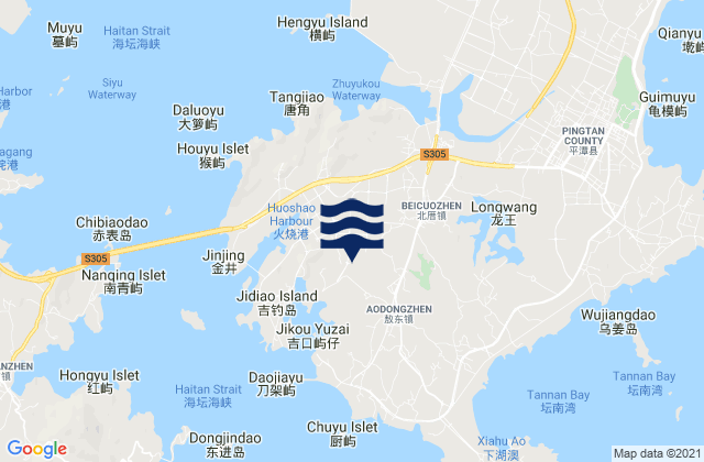 Mapa da tábua de marés em Aodong, China