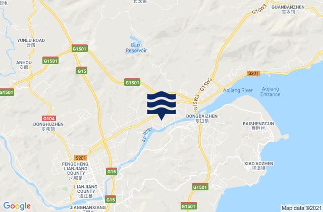 Mapa da tábua de marés em Aojiang, China