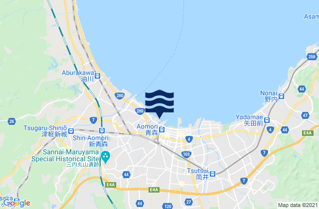 Mapa da tábua de marés em Aomori Ko Mutsu Kaiwan, Japan