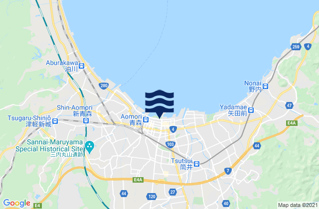 Mapa da tábua de marés em Aomori Shi, Japan