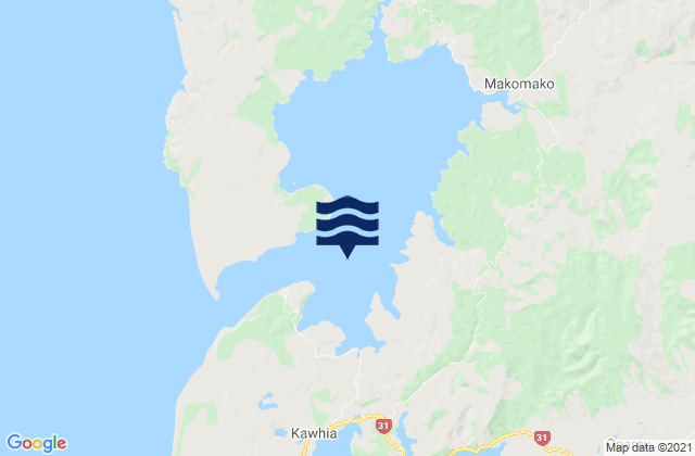 Mapa da tábua de marés em Aotea Harbour, New Zealand