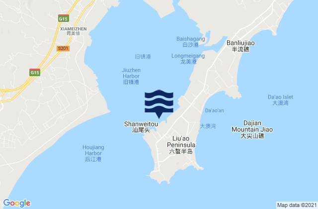 Mapa da tábua de marés em Aozhong, China