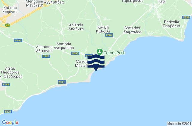 Mapa da tábua de marés em Aplánta, Cyprus