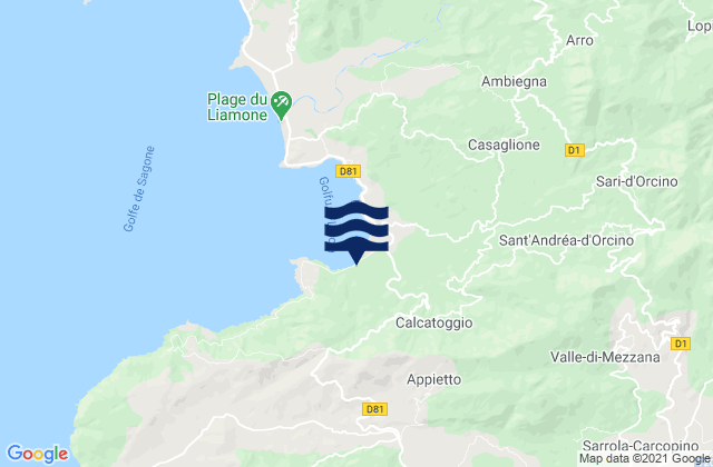 Mapa da tábua de marés em Appietto, France