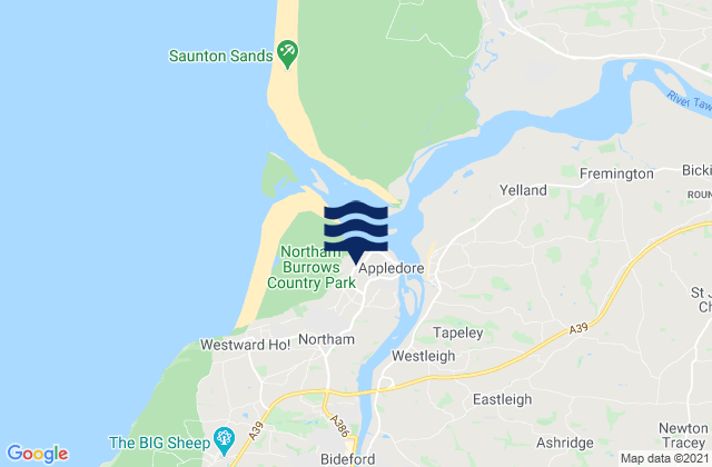 Mapa da tábua de marés em Appledore, United Kingdom