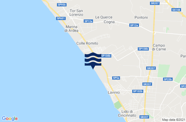 Mapa da tábua de marés em Aprilia, Italy