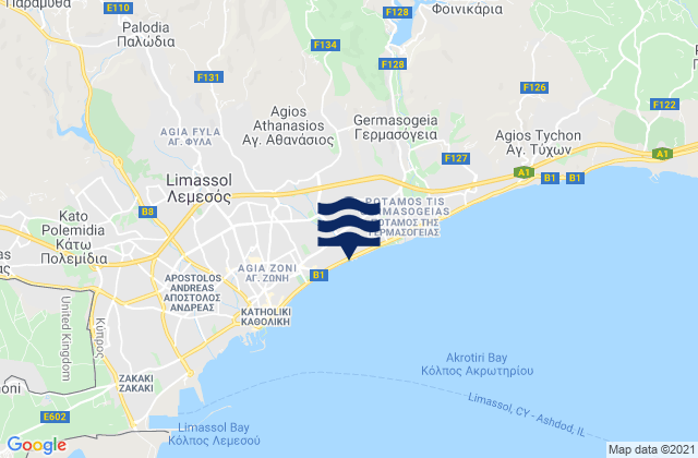 Mapa da tábua de marés em Apsioú, Cyprus