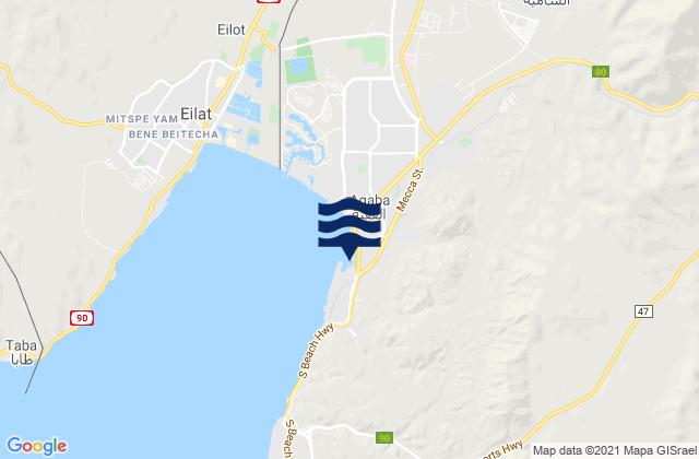 Mapa da tábua de marés em Aqaba Gulf of Aqaba, Jordan