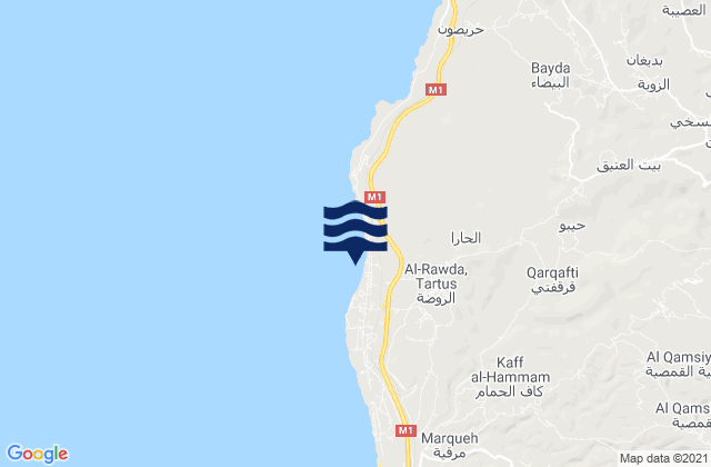 Mapa da tábua de marés em Ar Rawḑah, Syria