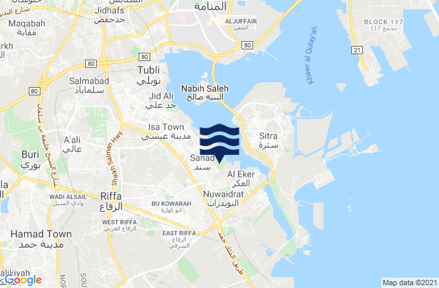 Mapa da tábua de marés em Ar Rifā‘, Bahrain