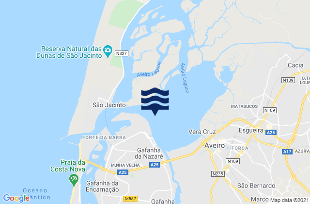 Mapa da tábua de marés em Aradas, Portugal