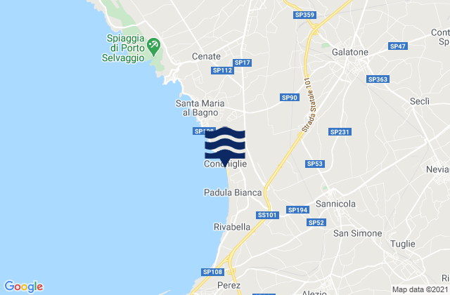 Mapa da tábua de marés em Aradeo, Italy