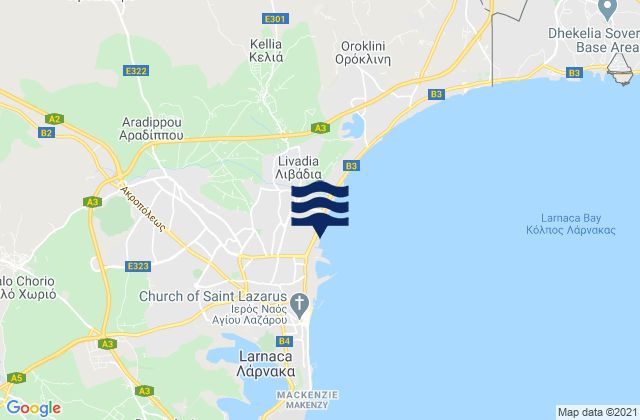 Mapa da tábua de marés em Aradíppou, Cyprus