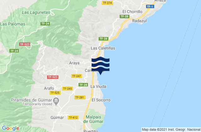 Mapa da tábua de marés em Arafo, Spain