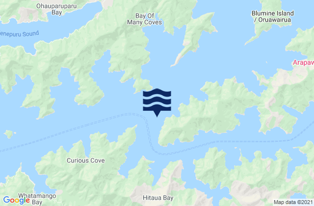 Mapa da tábua de marés em Arapawa Island, New Zealand