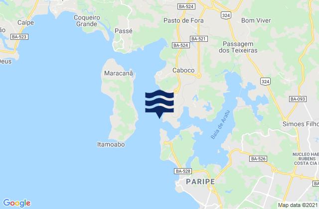 Mapa da tábua de marés em Aratu, Brazil