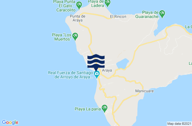 Mapa da tábua de marés em Araya, Venezuela