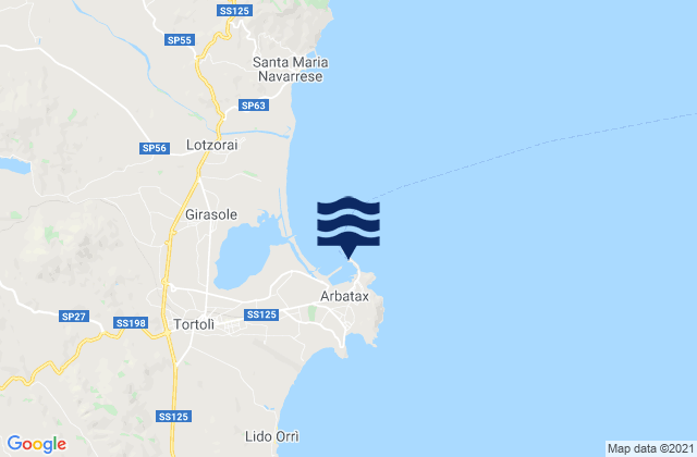 Mapa da tábua de marés em Arbatax Port, Italy