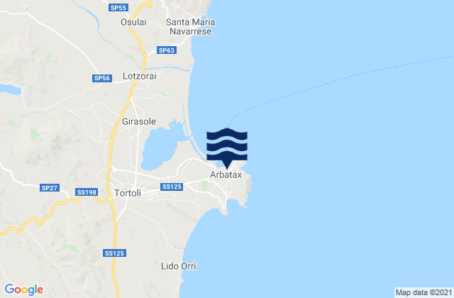 Mapa da tábua de marés em Arbatax, Italy