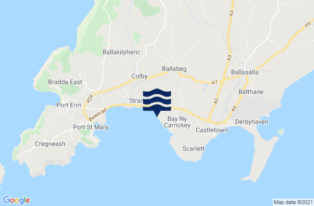 Mapa da tábua de marés em Arbory, Isle of Man