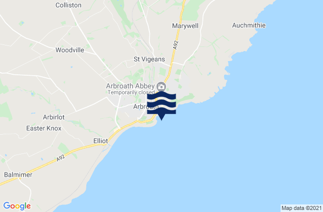 Mapa da tábua de marés em Arbroath, United Kingdom