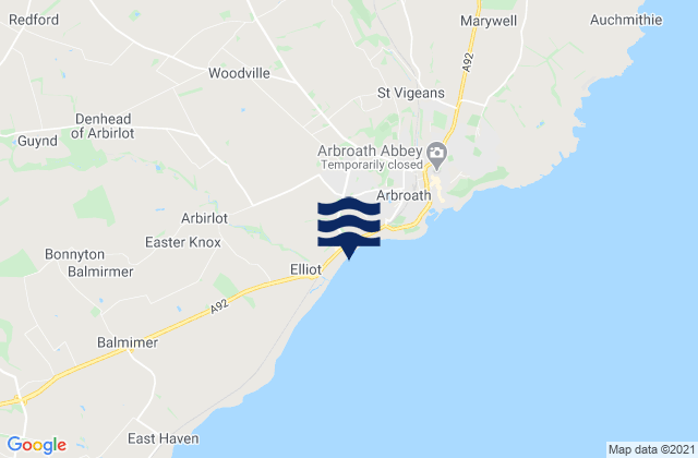 Mapa da tábua de marés em Arbroath Beach, United Kingdom