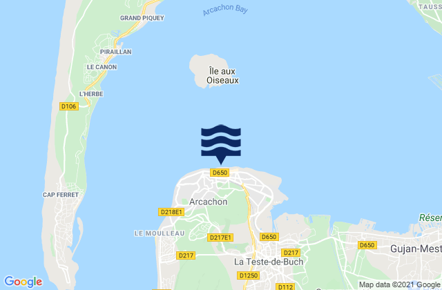 Mapa da tábua de marés em Arcachon, France