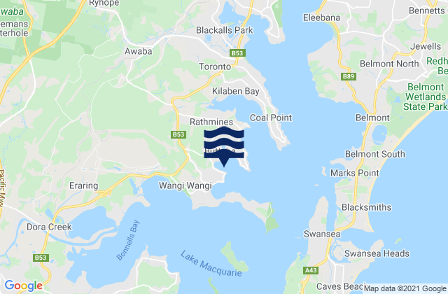 Mapa da tábua de marés em Arcadia vale, Australia