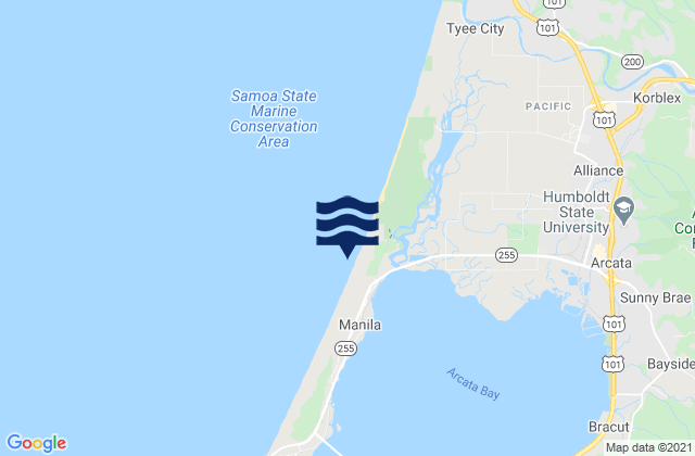 Mapa da tábua de marés em Arcata Wharf, United States