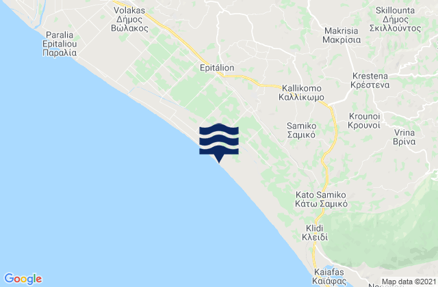 Mapa da tábua de marés em Archaía Olympía, Greece
