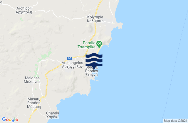 Mapa da tábua de marés em Archángelos, Greece