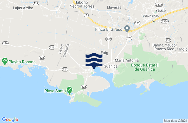 Mapa da tábua de marés em Arena Barrio, Puerto Rico