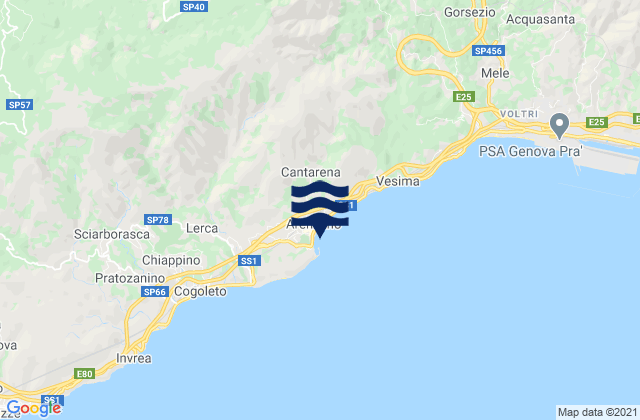 Mapa da tábua de marés em Arenzano, Italy