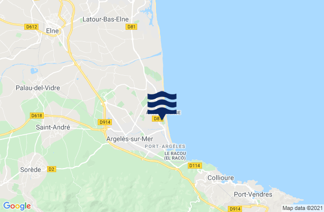 Mapa da tábua de marés em Argeles, France
