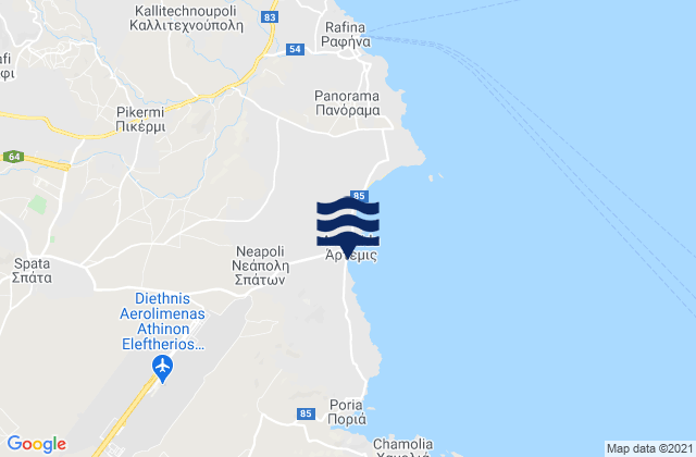 Mapa da tábua de marés em Argithéa, Greece