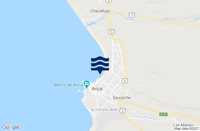 Mapa da tábua de marés em Arica, Chile