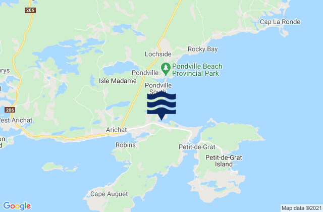 Mapa da tábua de marés em Arichat Goulet, Canada