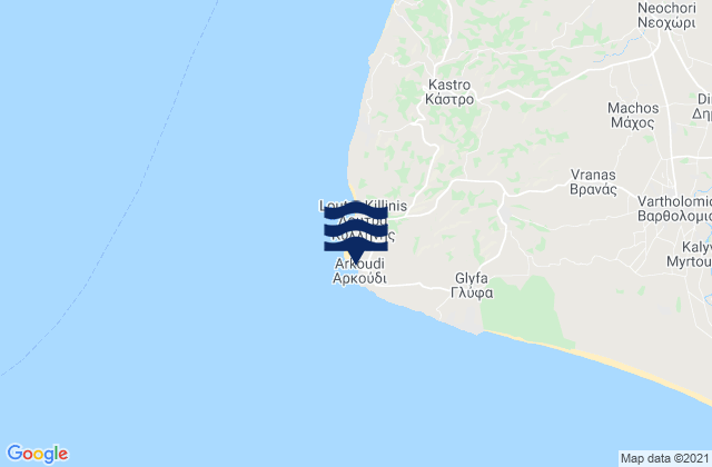 Mapa da tábua de marés em Arkoúdi, Greece