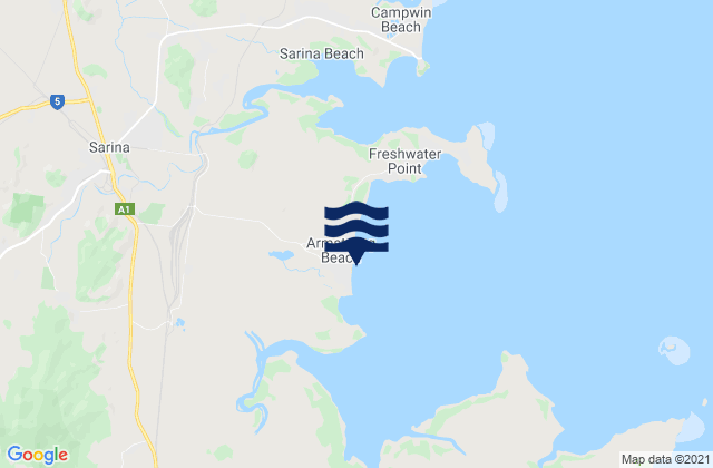 Mapa da tábua de marés em Armstrong Beach, Australia