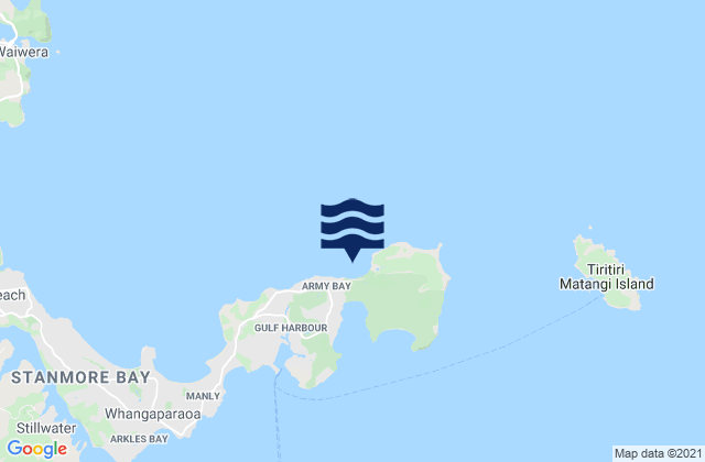 Mapa da tábua de marés em Army Bay, New Zealand