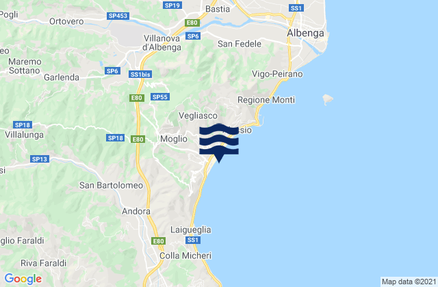 Mapa da tábua de marés em Arnasco, Italy