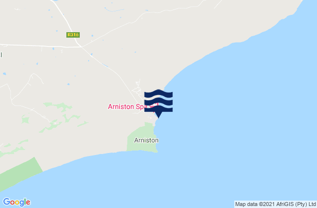 Mapa da tábua de marés em Arniston, South Africa